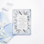 winterblauwe elegant floral bruiloft uitnodiging