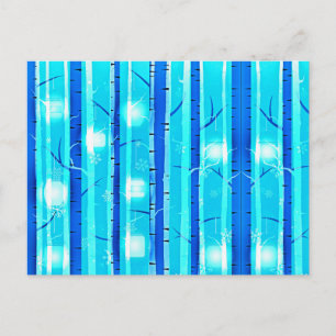 Winterblauwe vogelboom met sneeuwvlokken briefkaart