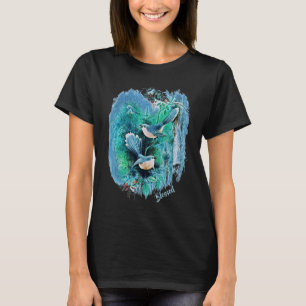 Winterblauwe vogels schilderen met tekst T-shirt