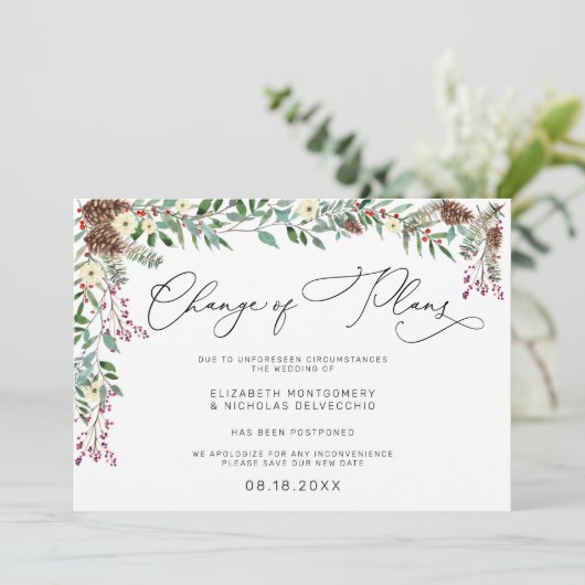 winterbloem | Uitgestelde bruiloft aankondiging (Staand voorkant)