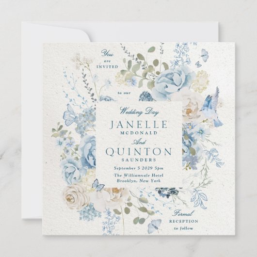 Winterbloemen Cotswold Romantisch Vierkant Trouwen Kaart (Voorkant)