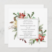 Winterbloemen en Evergreen bruiloft Kaart (Voorkant / Achterkant)