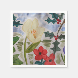 Winterbloemen en holle Borden Servet