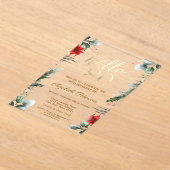 Winterbloemen Poinsettia 80e verjaardag Acryl Uitnodigingen (Laagn)