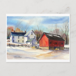 Winterboerderij en Rode Barn Briefkaart