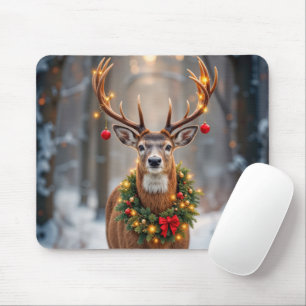 Winterbok met een gloeiende kerstkrans muismat