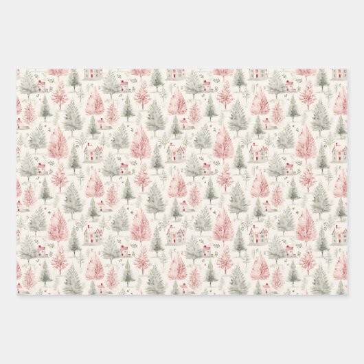 winterbomen bos Girly roze kerst Inpakpapier Vel (Voorkant 3)