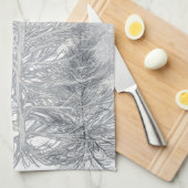 Winterbomen en zon, Frosty Black en White Theedoek (Quarter Fold)