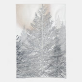 Winterbomen en zon, Frosty Black en White Theedoek (Verticaal)