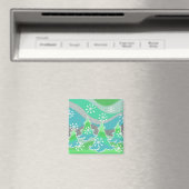 Winterbomen, groene fridge magnet vierkant magneet (Insitu (Vaatwasser))