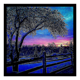 Winterbomen Impressionisme Sunrise Landschap Perfect Poster