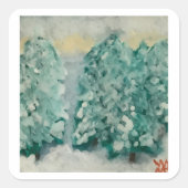 Winterbomen in de sneeuw vierkante sticker (Voorkant)