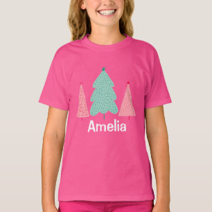 Winterbomen Meisjes Kinder gepersonaliseerde naam T-shirt