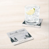 Winterbomen Modern Sneeuwbos Opslaan Datum Vierkante Kartonnen Onderzetter (Insitu)