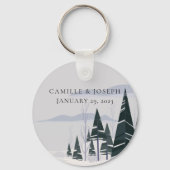 Winterbomen Moderne Sneeuwbos Huwelijk Sleutelhanger (Achterkant)