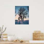 Winterbomen op de achtergrond van het schemerblauw poster (Keuken)