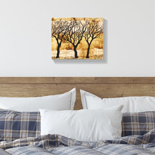 Winterbomen op theezakachtergrond canvas afdruk (Insitu (Slaapkamer))