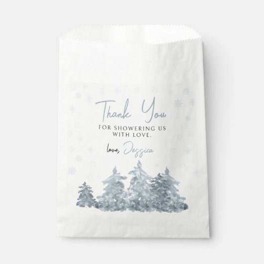 Winterbomen sneeuw baby shower dank u gunst tassen bedankzakje (Voorkant)