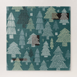 Winterbomen, vintage kerstpatroon. legpuzzel