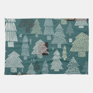 Winterbomen, vintage kerstpatroon. theedoek