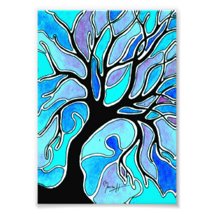 Winterboom in blauw foto afdruk