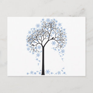 Winterboom met sneeuwvlokken en vogels briefkaart