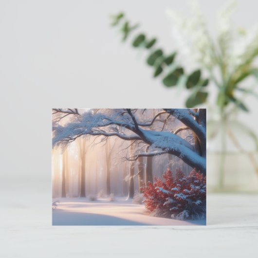 Winterbos bedekt met sneeuw briefkaart (Staand voorkant)