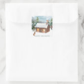 Winterbos, blokhut, robin, haas vierkante sticker (Tas)