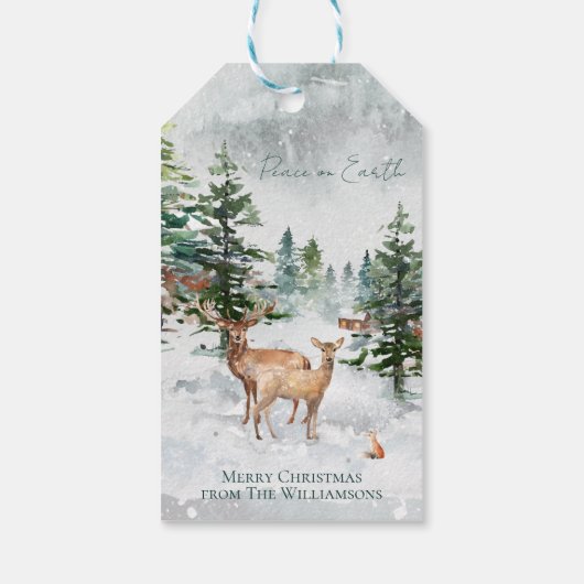 Winterbos Dieren Vrede op Aarde Kerstmis Cadeaulabel (Achterkant)