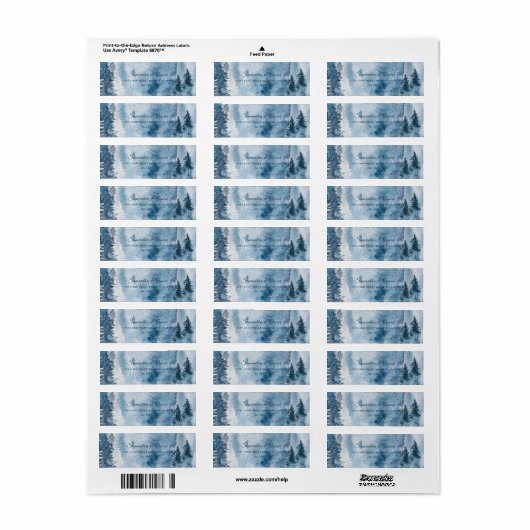 Winterbos en marineblauw en wit Waterverf Etiket (Full Sheet)