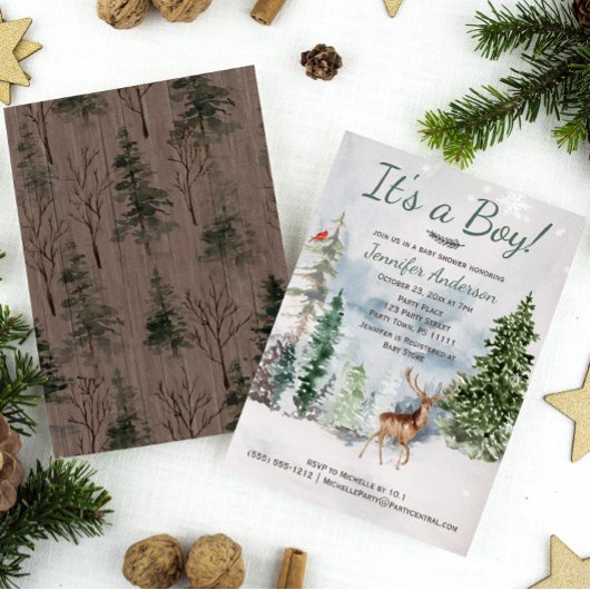 Winterbos Land Deer Baby shower Kaart