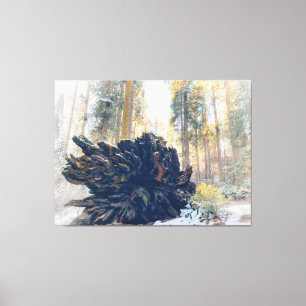 Winterbos met gevallen Sequoia Tree Root Canvas Afdruk