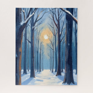 Winterbos Watercolor Bomen Blauw Legpuzzel