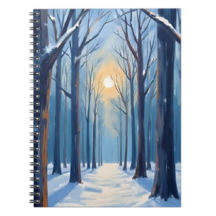 Winterbos Watercolor Bomen Blauw Notitieboek