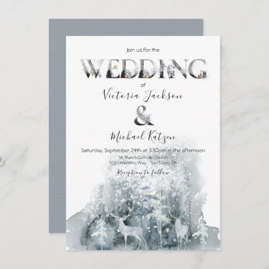 Winterbos waterverf bruiloft kaart (Voorkant / Achterkant)