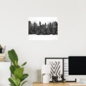 Winterbosbomen met vallende sneeuw poster (Thuiskantoor)