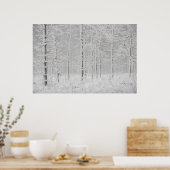 Winterboslandschap met sneeuwwinterbomen poster (Keuken)