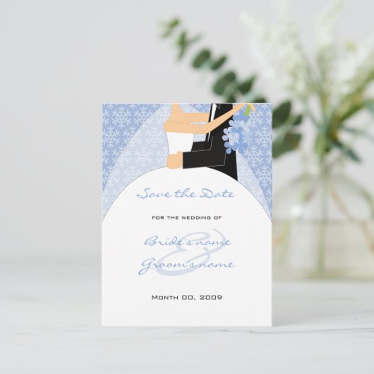 Winterbruid en bruidegom Save the Date Briefkaarte Aankondigingskaart (Staand voorkant)