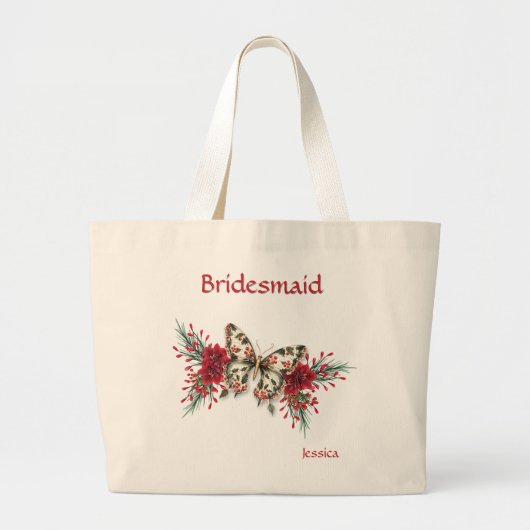 Winterbruiloft Butterfly Poinsettia Grote Tote Bag (Voorkant)