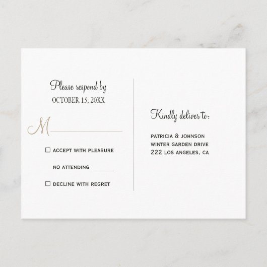 Winterbruiloft elegant gouden geometrisch lijst RS Uitnodiging Briefkaart (Achterkant)