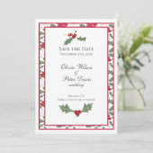 Winterbruiloft Holly Save The Date Kaart (Staand voorkant)