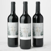 Winterbruiloft Sparkle Snowflakes Pine Trees Wijn Etiket (Flessen)