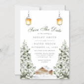 Wintercabine bespaart de datummagneet | Rustic Sno Magnetische Uitnodiging (Voorkant)