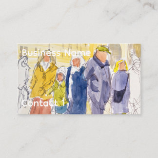 Winterdag in Engelse stad aquarelschilderij Visitekaartje