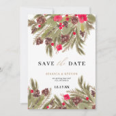 Winterden elegantie bloemenbruiloft save the date (Voorkant)