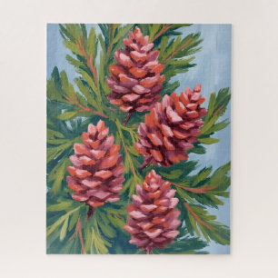 Winterdennenappels Natuur Aquarel Schilderij Legpuzzel