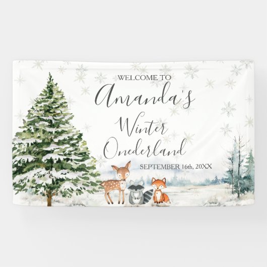 Winterdier Silver Sneeuwvlokken Baby shower Groot Spandoek (Horizontaal)