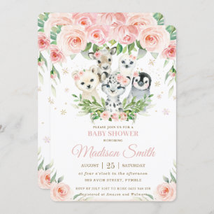 Winterdieren Arctic Blush Floral Baby shower Kaart