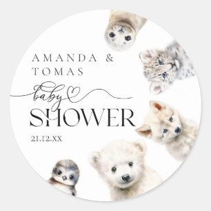 Winterdieren Genderneutraal Baby shower Ronde Sticker