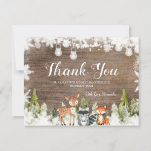 Winterdieren Hout Sneeuwvlokken Baby shower Bedankkaart
